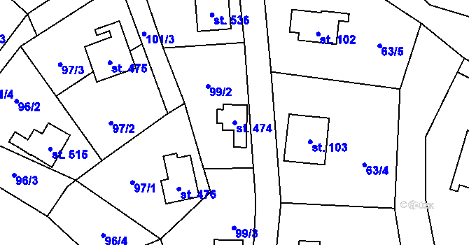 Parcela st. 474 v KÚ Samopše, Katastrální mapa