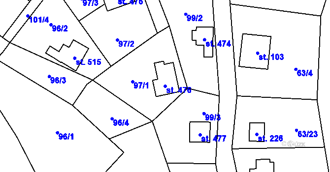 Parcela st. 476 v KÚ Samopše, Katastrální mapa