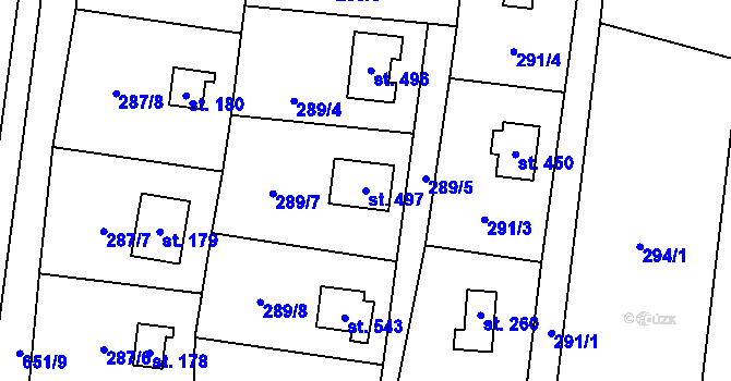 Parcela st. 497 v KÚ Samopše, Katastrální mapa