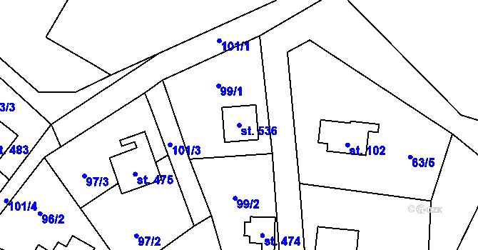 Parcela st. 536 v KÚ Samopše, Katastrální mapa