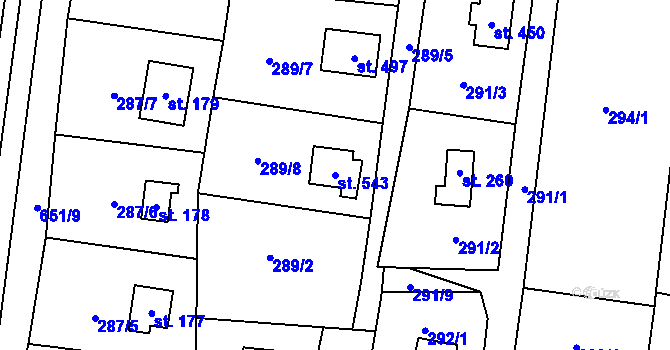 Parcela st. 543 v KÚ Samopše, Katastrální mapa
