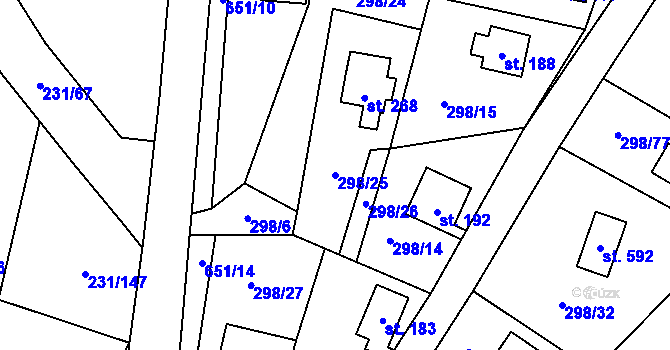 Parcela st. 298/25 v KÚ Samopše, Katastrální mapa