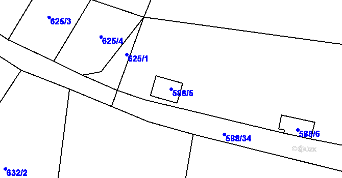 Parcela st. 588/5 v KÚ Samopše, Katastrální mapa