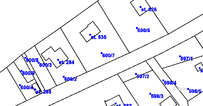 Parcela st. 600/7 v KÚ Samopše, Katastrální mapa