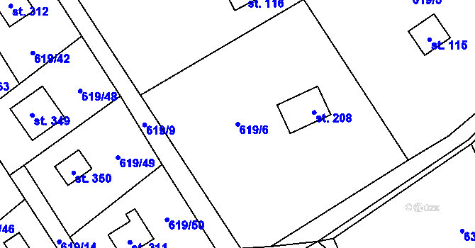 Parcela st. 619/6 v KÚ Samopše, Katastrální mapa