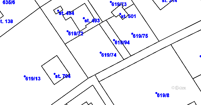 Parcela st. 619/74 v KÚ Samopše, Katastrální mapa