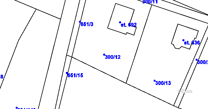Parcela st. 300/12 v KÚ Samopše, Katastrální mapa