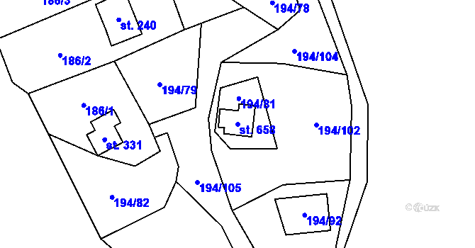Parcela st. 658 v KÚ Samopše, Katastrální mapa