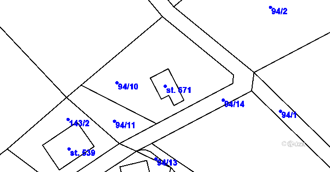 Parcela st. 671 v KÚ Samopše, Katastrální mapa