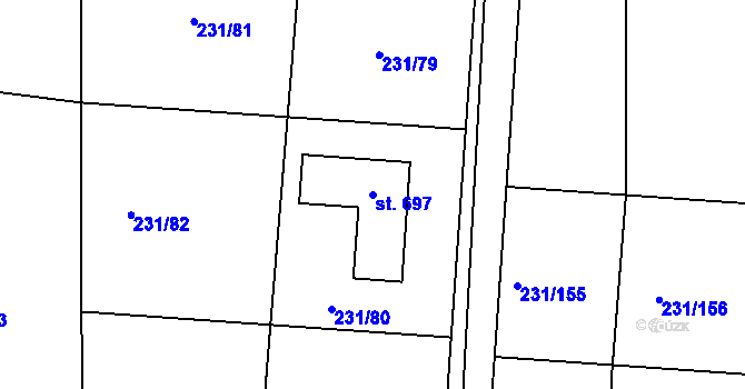 Parcela st. 697 v KÚ Samopše, Katastrální mapa