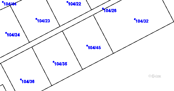 Parcela st. 104/45 v KÚ Samopše, Katastrální mapa