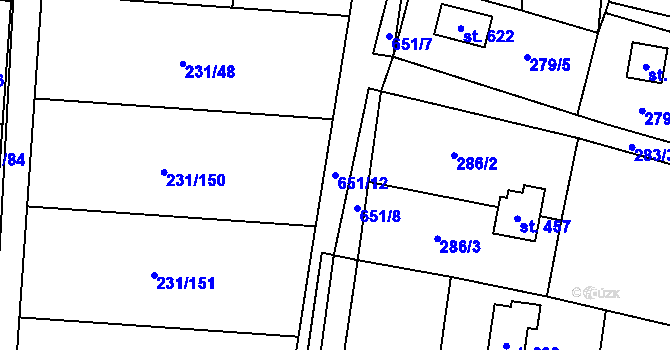 Parcela st. 651/12 v KÚ Samopše, Katastrální mapa