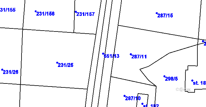 Parcela st. 651/13 v KÚ Samopše, Katastrální mapa