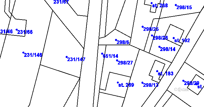 Parcela st. 651/14 v KÚ Samopše, Katastrální mapa