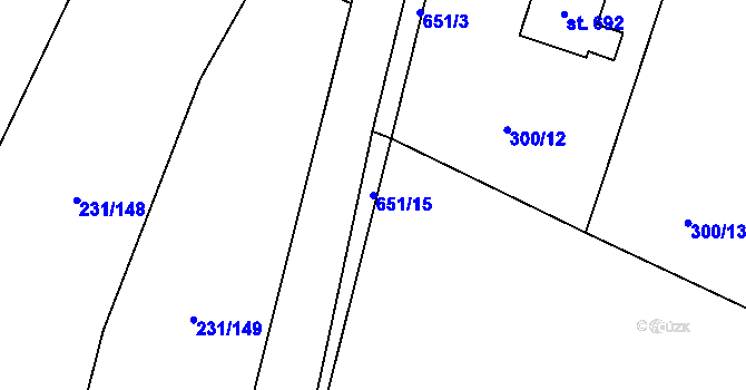 Parcela st. 651/15 v KÚ Samopše, Katastrální mapa