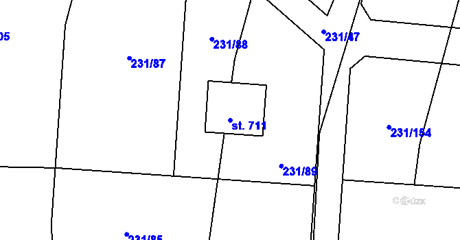 Parcela st. 711 v KÚ Samopše, Katastrální mapa