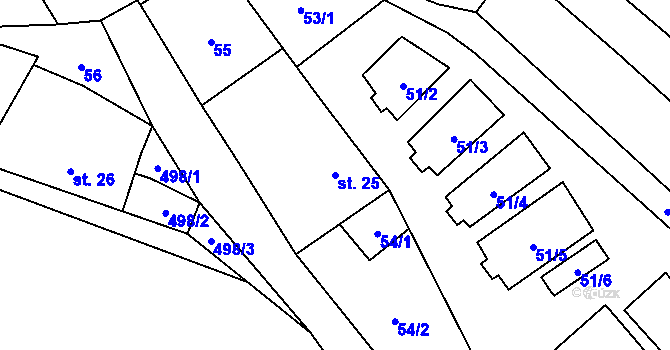 Parcela st. 25 v KÚ Samosoly, Katastrální mapa