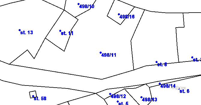 Parcela st. 498/11 v KÚ Samosoly, Katastrální mapa