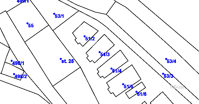 Parcela st. 51/3 v KÚ Samosoly, Katastrální mapa