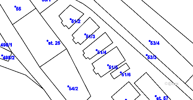 Parcela st. 51/4 v KÚ Samosoly, Katastrální mapa