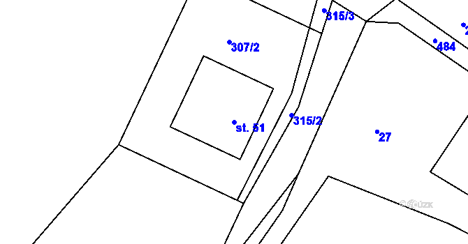 Parcela st. 51 v KÚ Samosoly, Katastrální mapa