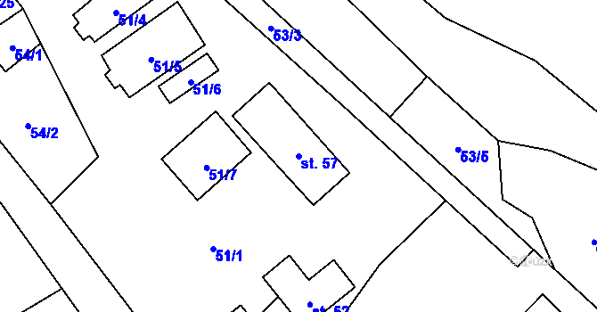 Parcela st. 57 v KÚ Samosoly, Katastrální mapa