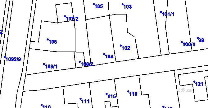 Parcela st. 104 v KÚ Samotíšky, Katastrální mapa