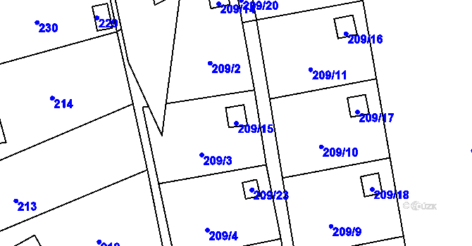 Parcela st. 209/15 v KÚ Samotíšky, Katastrální mapa