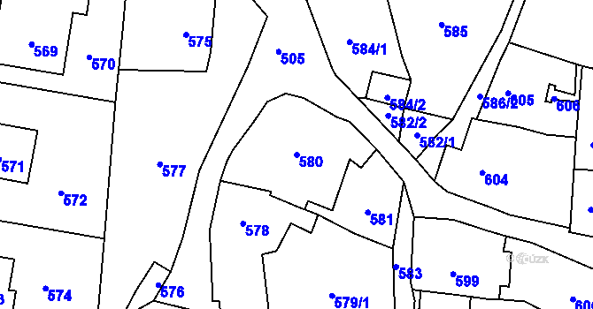 Parcela st. 580 v KÚ Samotíšky, Katastrální mapa