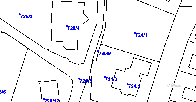 Parcela st. 725/9 v KÚ Samotíšky, Katastrální mapa