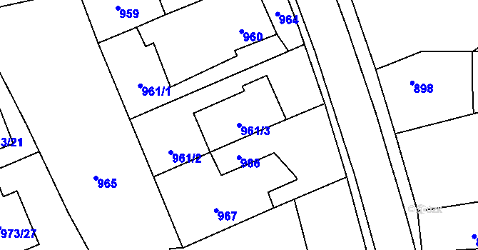 Parcela st. 961/3 v KÚ Samotíšky, Katastrální mapa