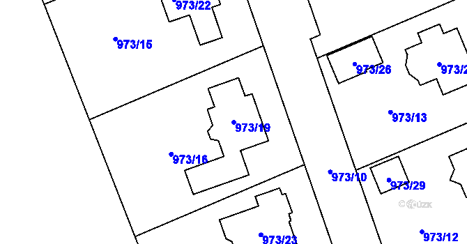 Parcela st. 973/19 v KÚ Samotíšky, Katastrální mapa