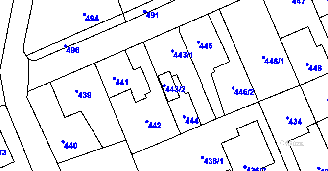 Parcela st. 443/2 v KÚ Samotíšky, Katastrální mapa