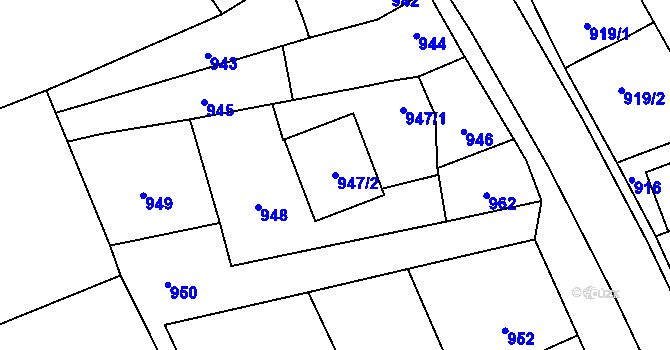 Parcela st. 947/2 v KÚ Samotíšky, Katastrální mapa