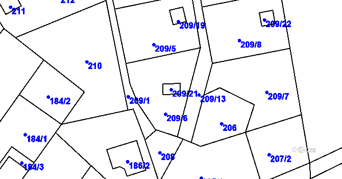 Parcela st. 209/21 v KÚ Samotíšky, Katastrální mapa