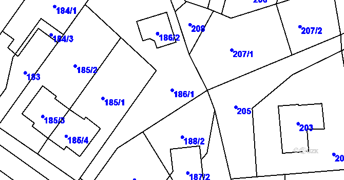Parcela st. 186/1 v KÚ Samotíšky, Katastrální mapa