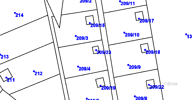 Parcela st. 209/23 v KÚ Samotíšky, Katastrální mapa