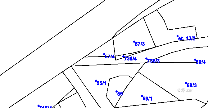 Parcela st. 57/4 v KÚ Samšín, Katastrální mapa