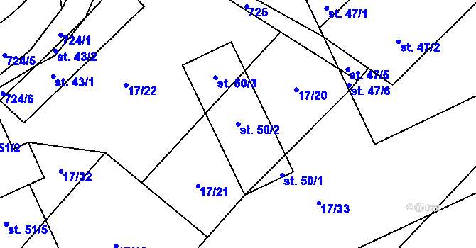 Parcela st. 50/2 v KÚ Samšín, Katastrální mapa