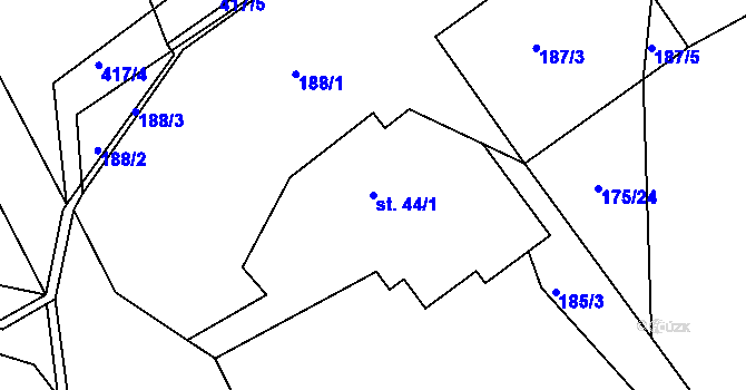 Parcela st. 44/1 v KÚ Drštěkryje, Katastrální mapa