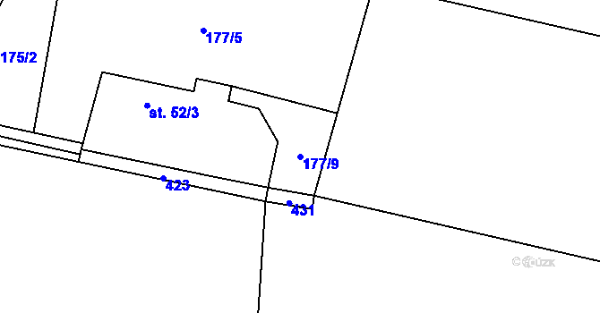 Parcela st. 177/9 v KÚ Drštěkryje, Katastrální mapa