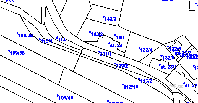 Parcela st. 391/1 v KÚ Drštěkryje, Katastrální mapa