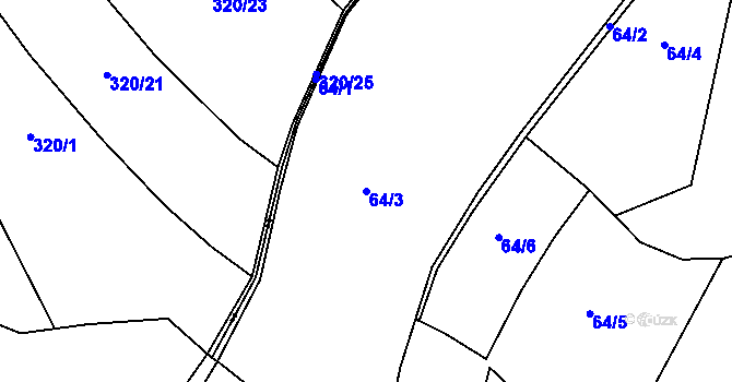 Parcela st. 64/3 v KÚ Drštěkryje, Katastrální mapa