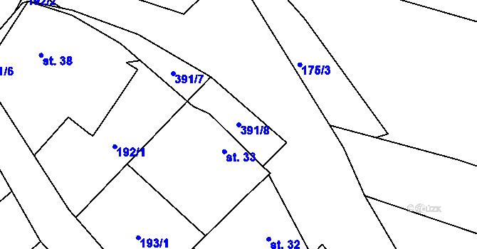Parcela st. 391/8 v KÚ Drštěkryje, Katastrální mapa