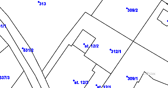 Parcela st. 12/2 v KÚ Ohařice, Katastrální mapa