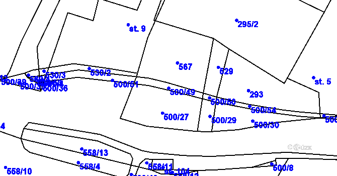 Parcela st. 500/49 v KÚ Ohařice, Katastrální mapa