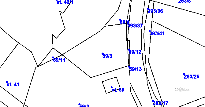 Parcela st. 59/3 v KÚ Samšina, Katastrální mapa