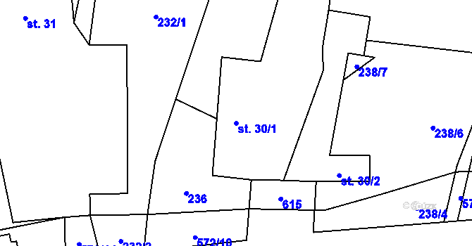 Parcela st. 30/1 v KÚ Zámostí, Katastrální mapa