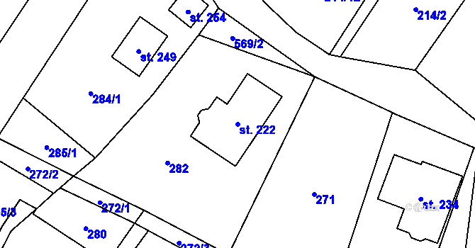 Parcela st. 222 v KÚ Zámostí, Katastrální mapa