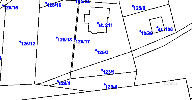 Parcela st. 125/3 v KÚ Zámostí, Katastrální mapa